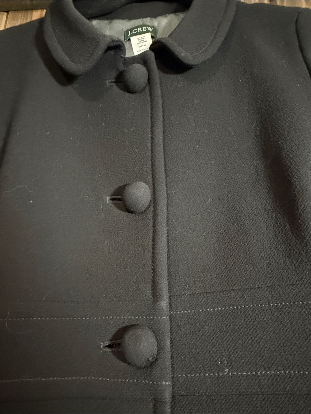 J. Crew Black Wool Long Sleeve Coat with Covered Buttons - Picture 3 of 7